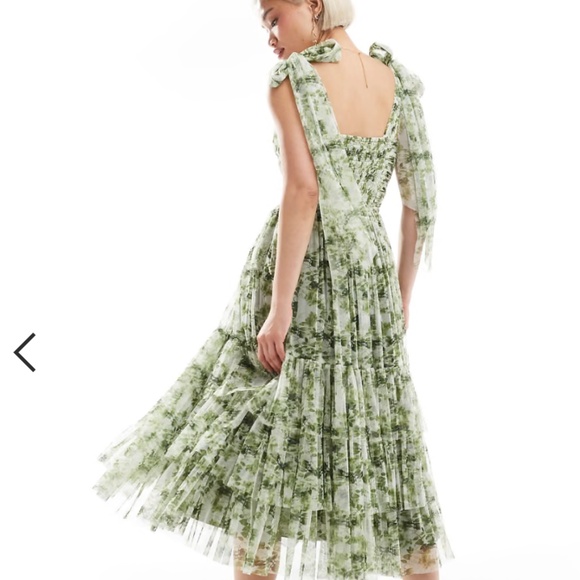 Lace & Beads Bridesmaid Madison bow shoulder midi dress in olive floral - Picture 3 of 4